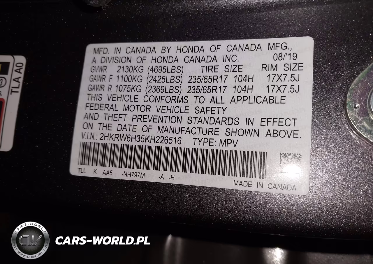 2019 Honda Cr-V Lx VIN:2HKRW6H35KH226516 - 9