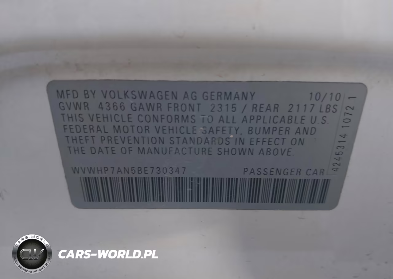 2011 Volkswagen Cc Lux Limited VIN:WVWHP7AN5BE730347 - 9