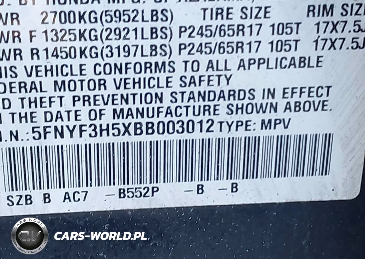 2011 Honda Pilot Ex-L VIN:5FNYF3H5XBB003012 - 9