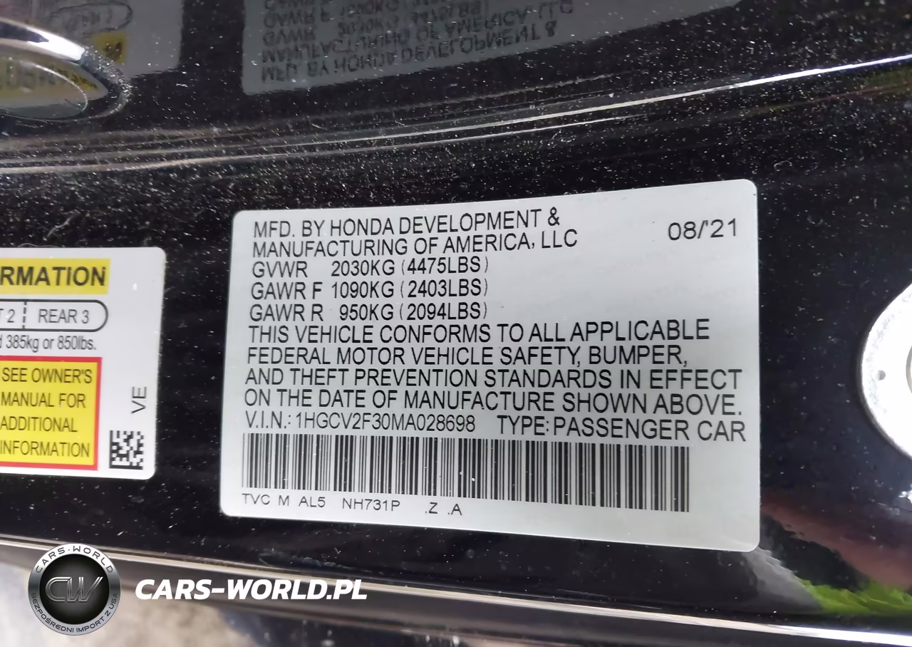 2021 Honda Accord Sport 2.0T VIN:1HGCV2F30MA028698 - 9