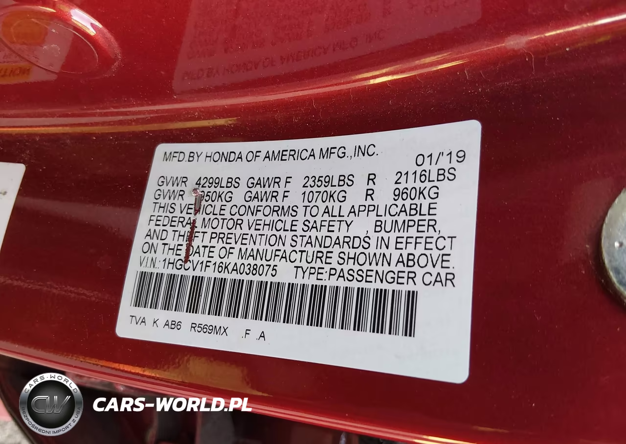 2019 Honda Accord Lx VIN:1HGCV1F16KA038075 - 9