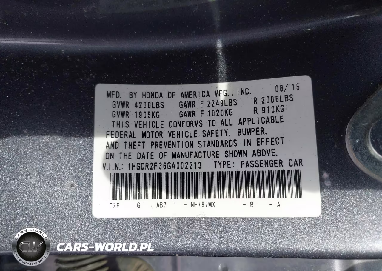 2016 Honda Accord Lx VIN:1HGCR2F36GA002213 - 9