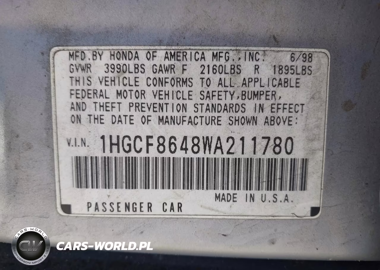 1998 Honda Accord Dx VIN:1HGCF8648WA211780 - 9