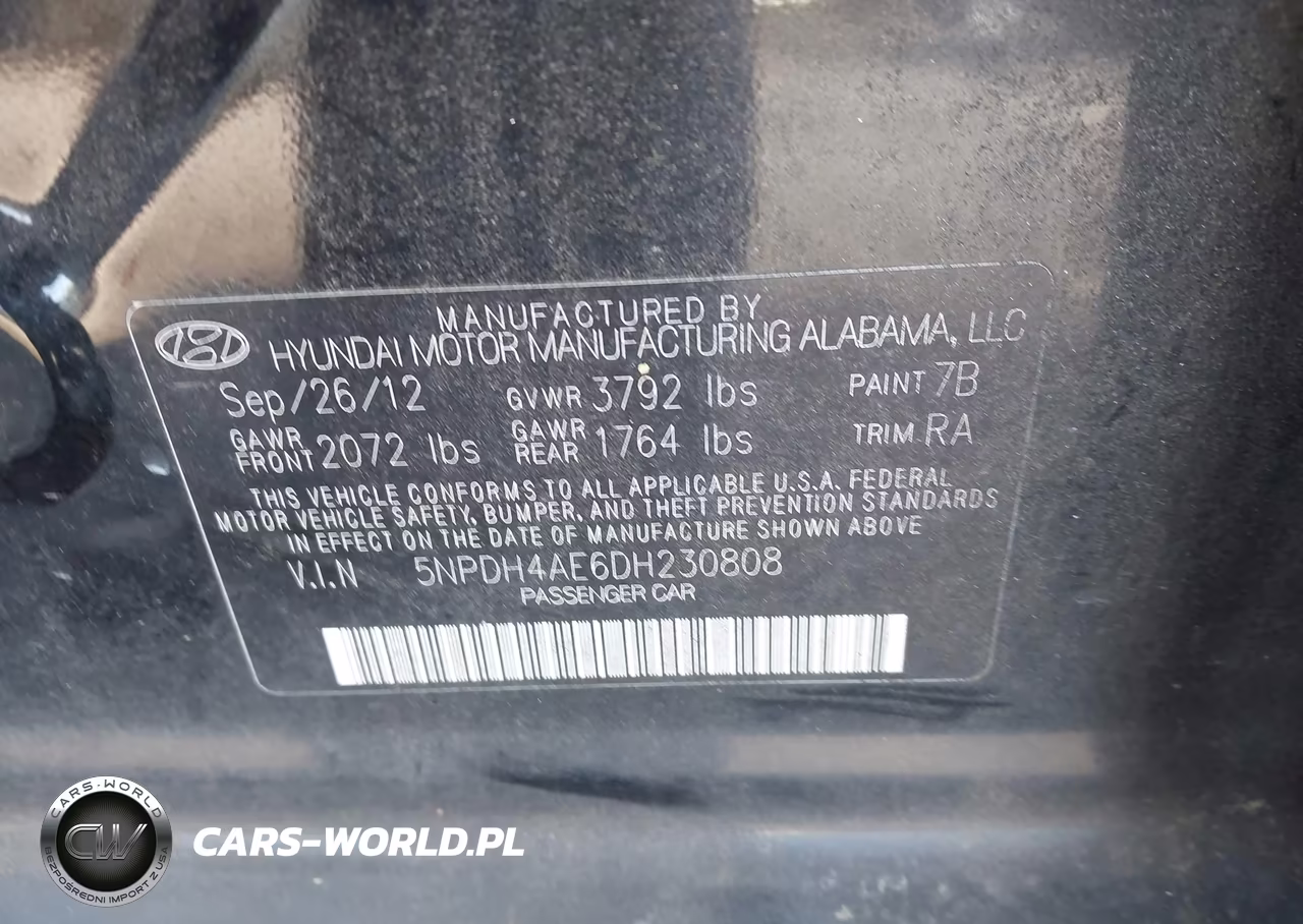2013 Hyundai Elantra Gls VIN:5NPDH4AE6DH230808 - 9