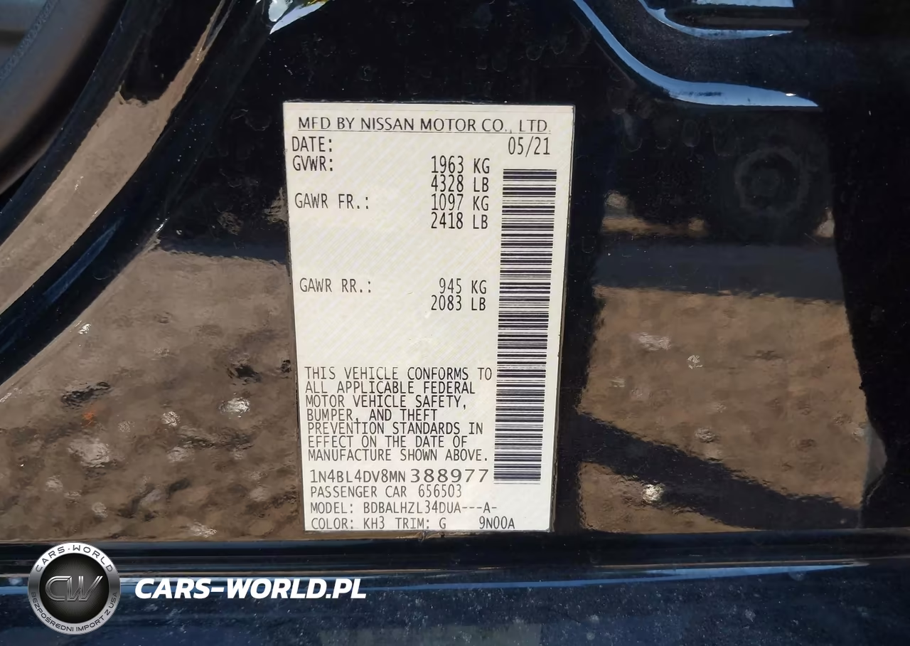 2021 Nissan Altima Sv Fwd VIN:1N4BL4DV8MN388977 - 9