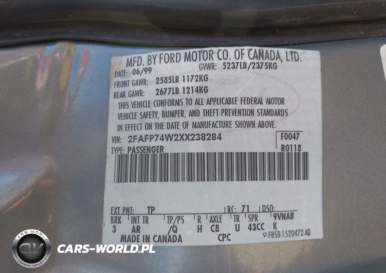 1999 Ford Crown Victoria Lx VIN:2FAFP74W2XX238284 - 9