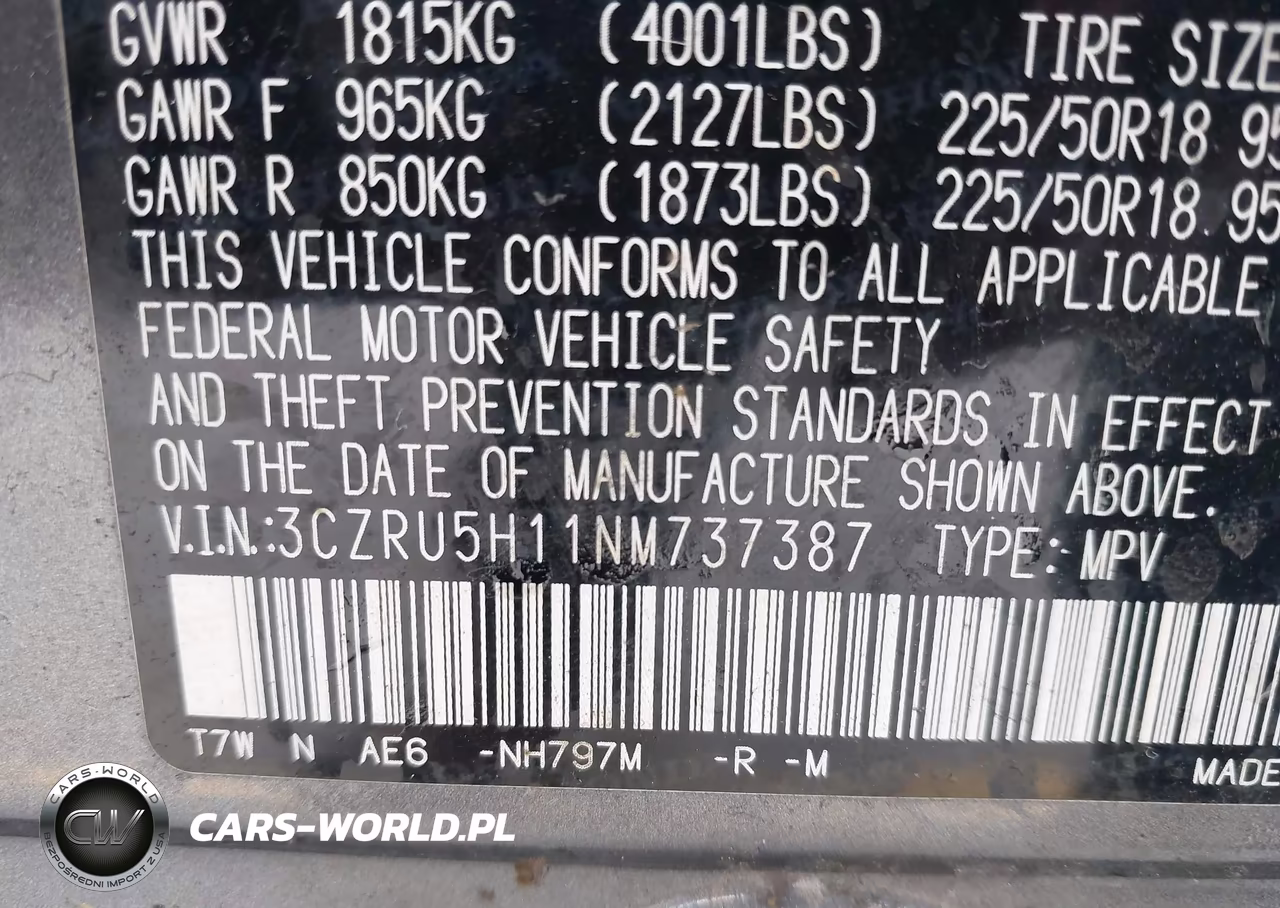 2022 Honda Hr-V 2Wd Sport VIN:3CZRU5H11NM737387 - 9