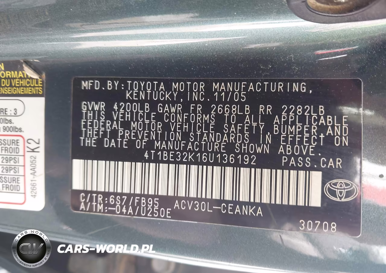 2006 Toyota Camry Le VIN:4T1BE32K16U136192 - 9