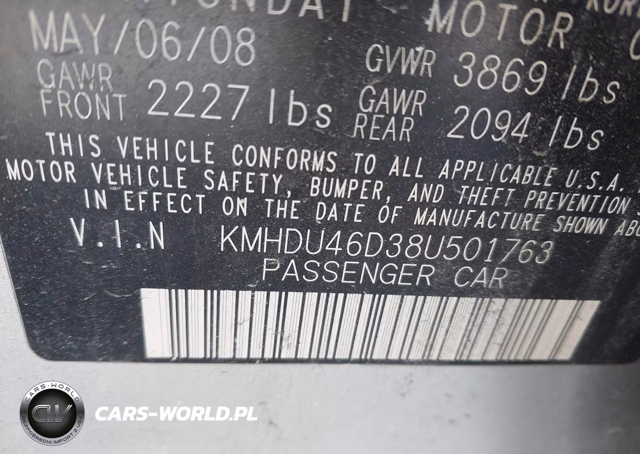 2008 Hyundai Elantra Gls-Se VIN:KMHDU46D38U501763 - 9