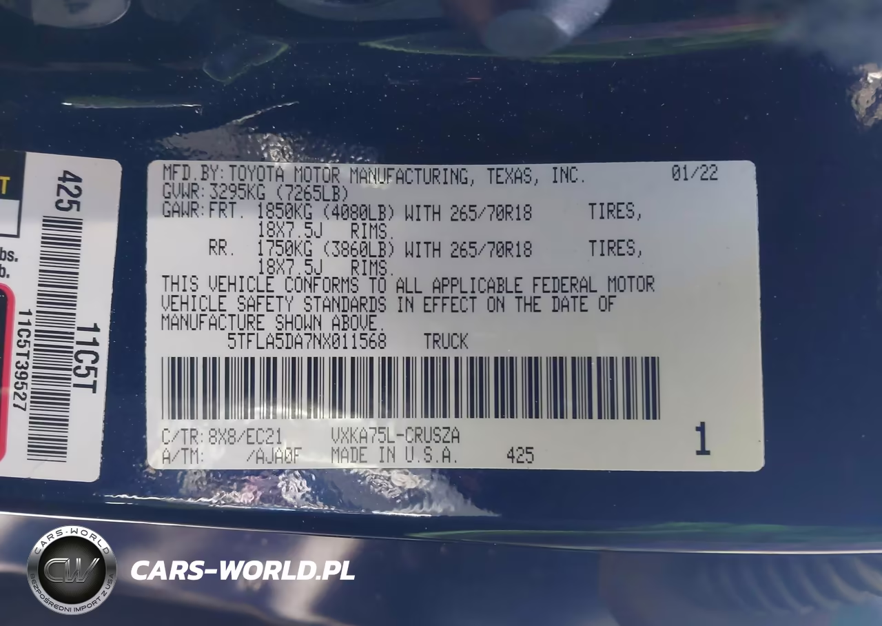 2022 Toyota Tundra Sr5 VIN:5TFLA5DA7NX011568 - 9