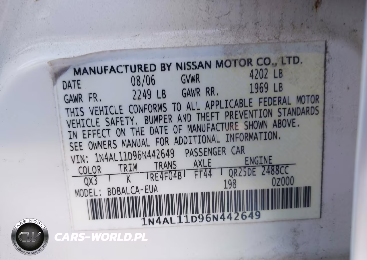 2006 Nissan Altima 2.5 S VIN:1N4AL11D96N442649 - 9