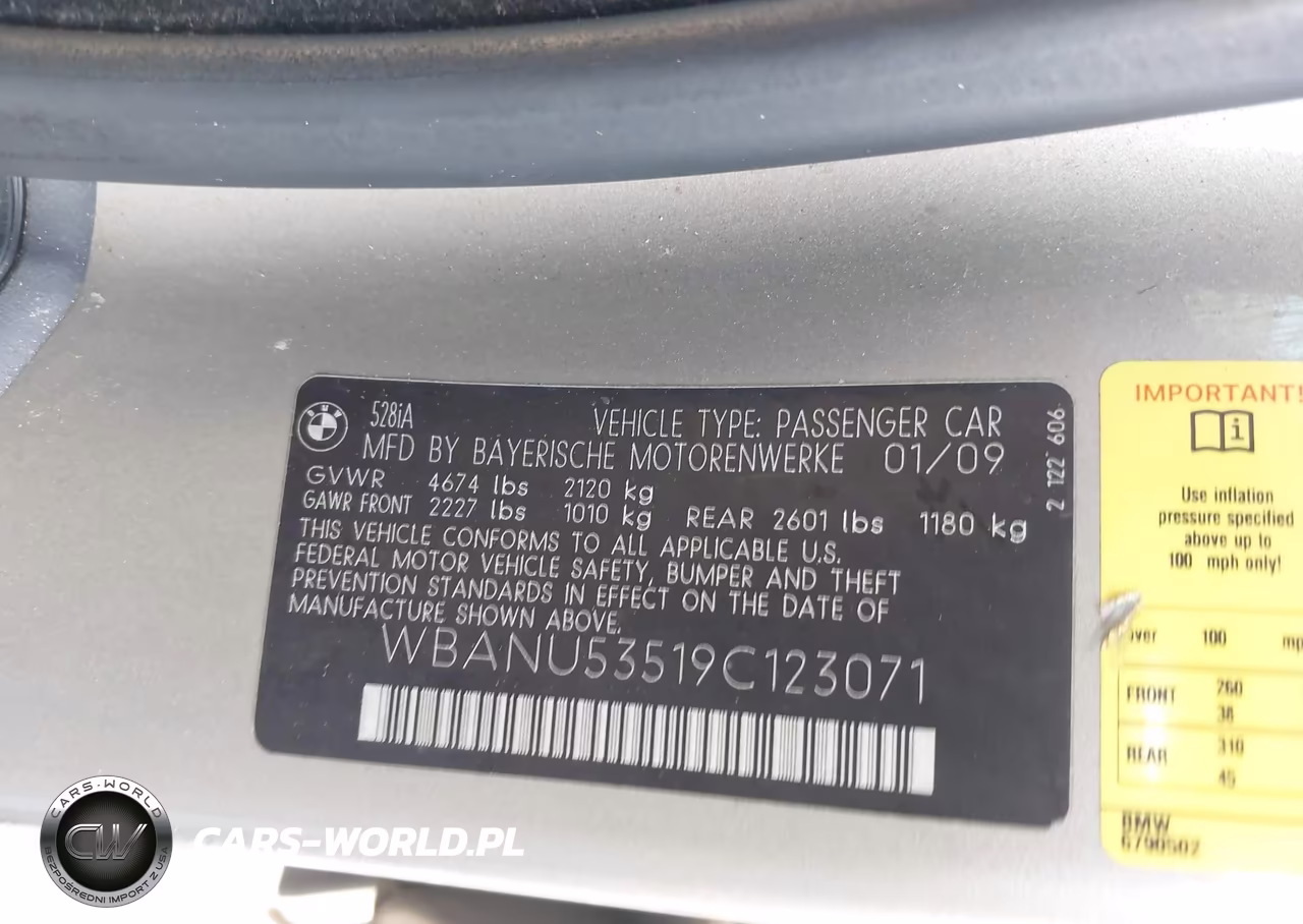 2009 BMW 528I VIN:WBANU53519C123071 - 9