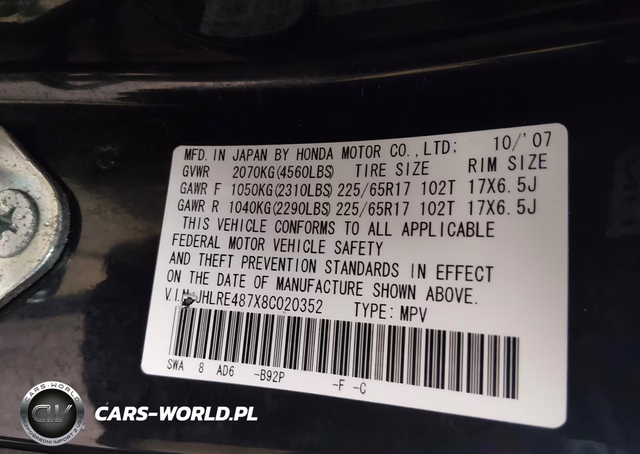 2008 Honda Cr-V Ex-L VIN:JHLRE487X8C020352 - 9