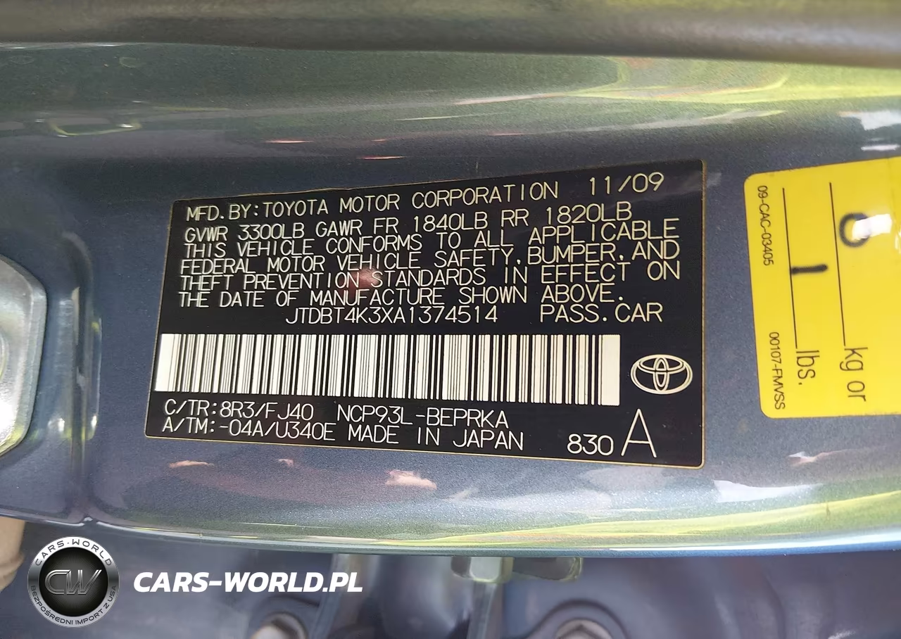 2010 Toyota Yaris VIN:JTDBT4K3XA1374514 - 9