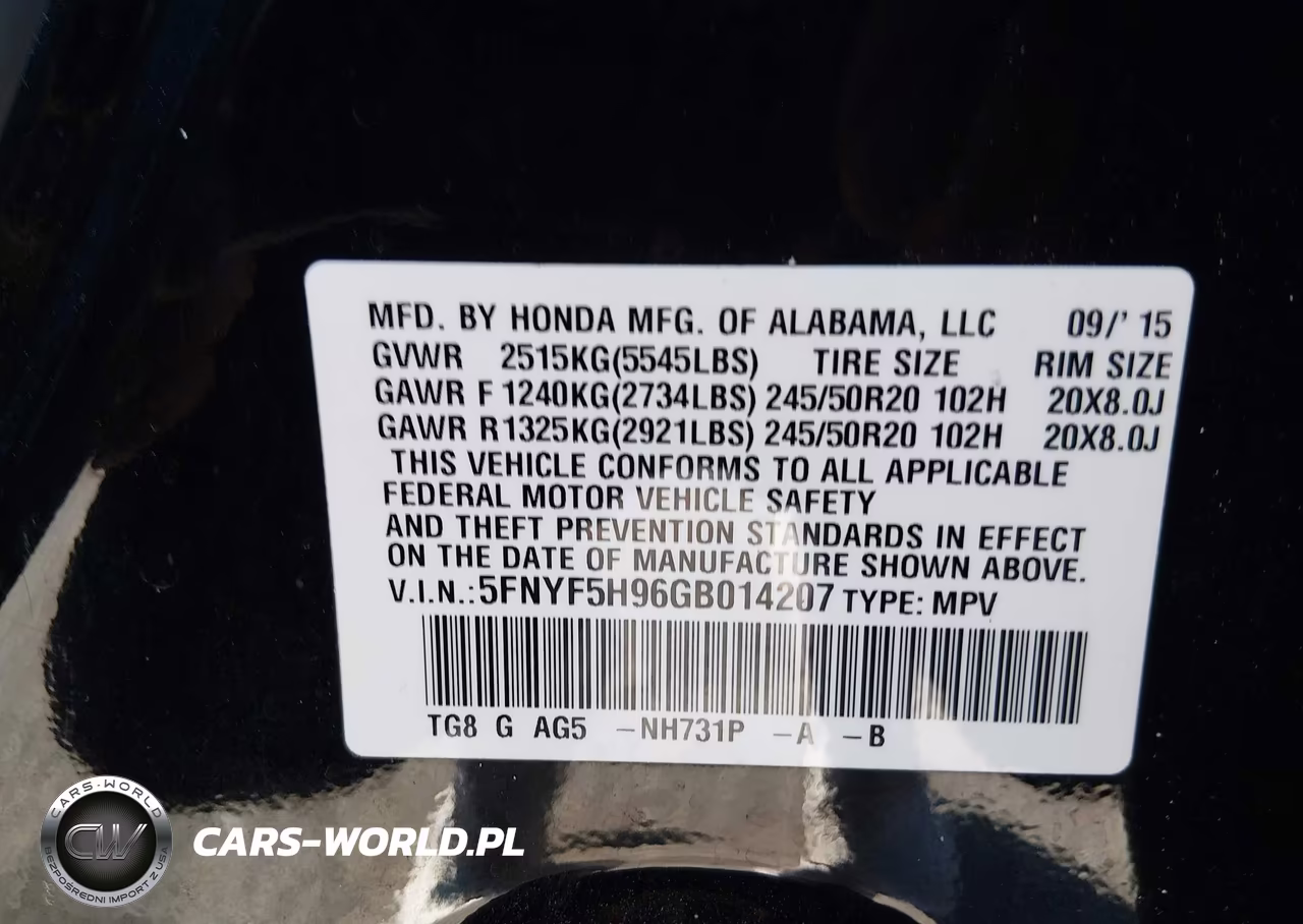 2016 Honda Pilot Touring VIN:5FNYF5H96GB014207 - 9