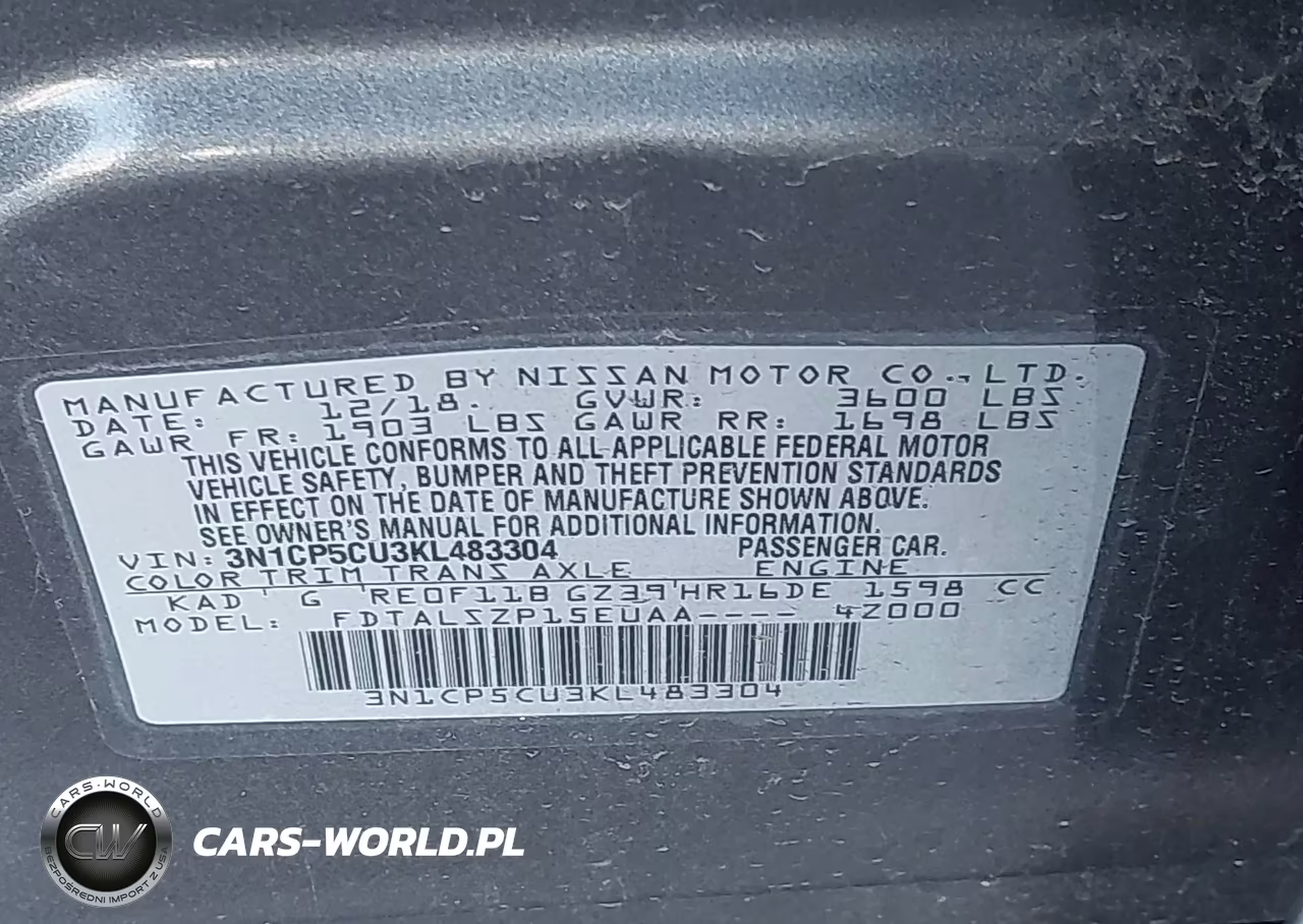 2019 Nissan Kicks Sv VIN:3N1CP5CU3KL483304 - 9