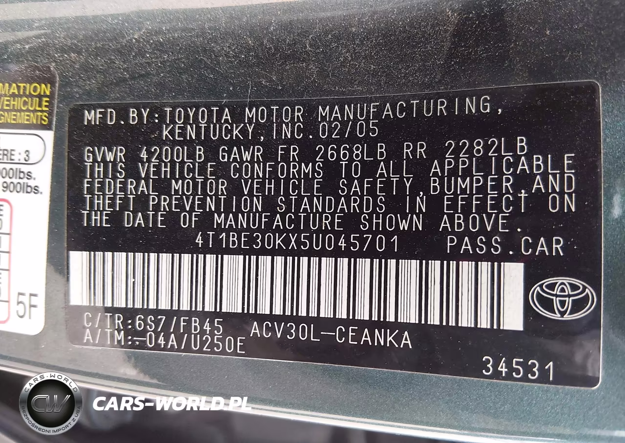 2005 Toyota Camry Le VIN:4T1BE30KX5U045701 - 9