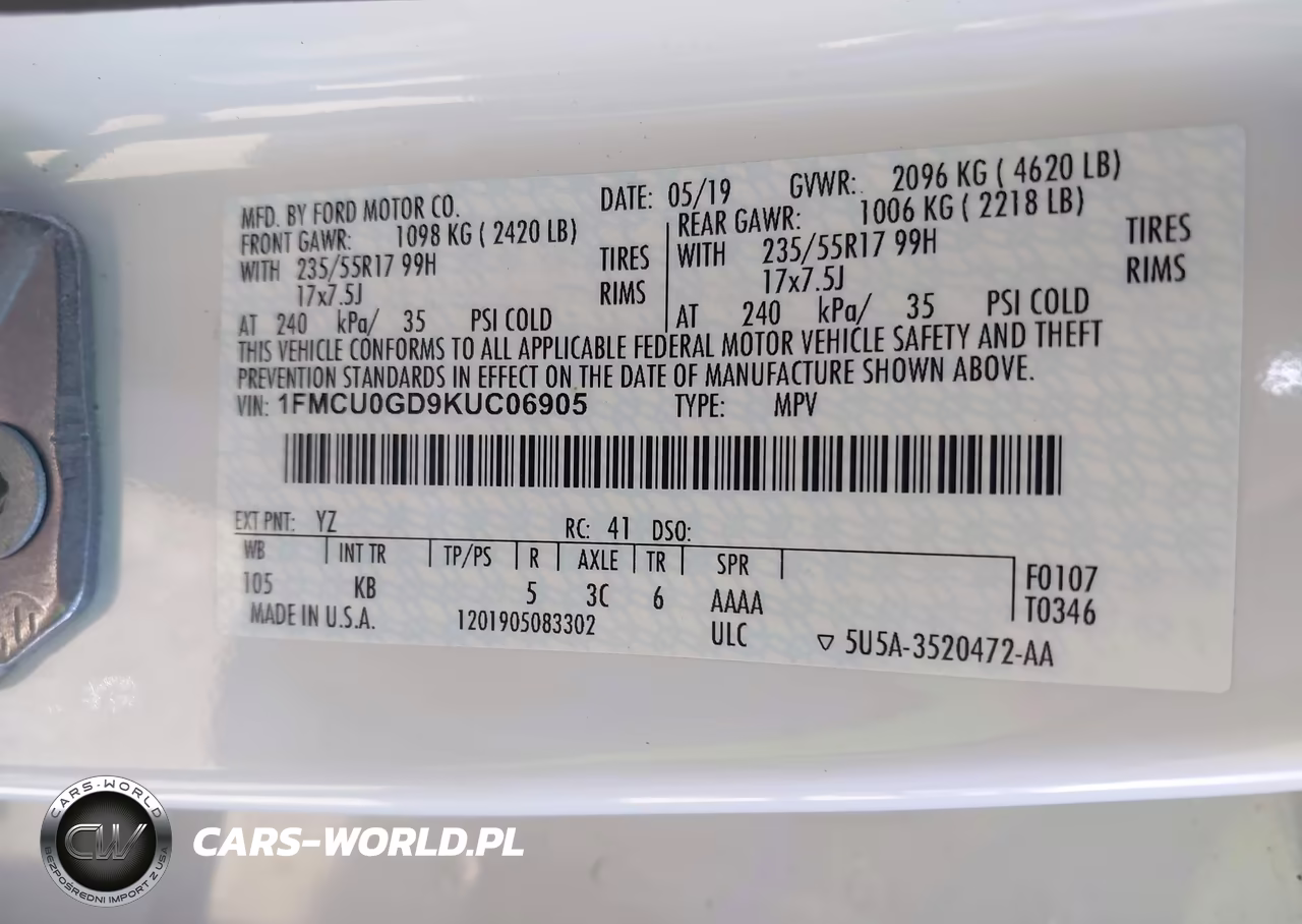 2019 Ford Escape Se VIN:1FMCU0GD9KUC06905 - 9