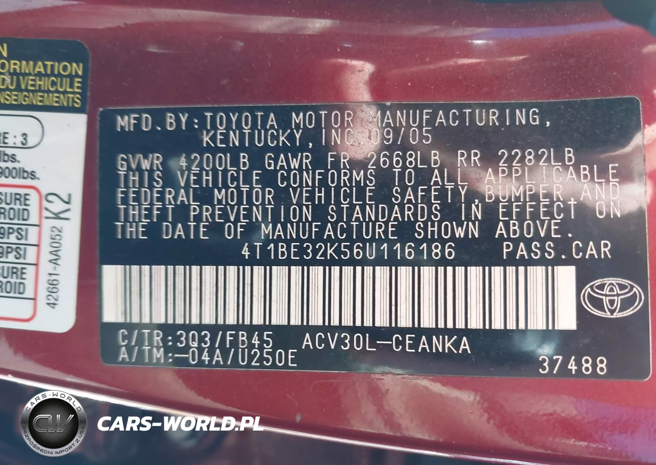 2006 Toyota Camry Le VIN:4T1BE32K56U116186 - 9