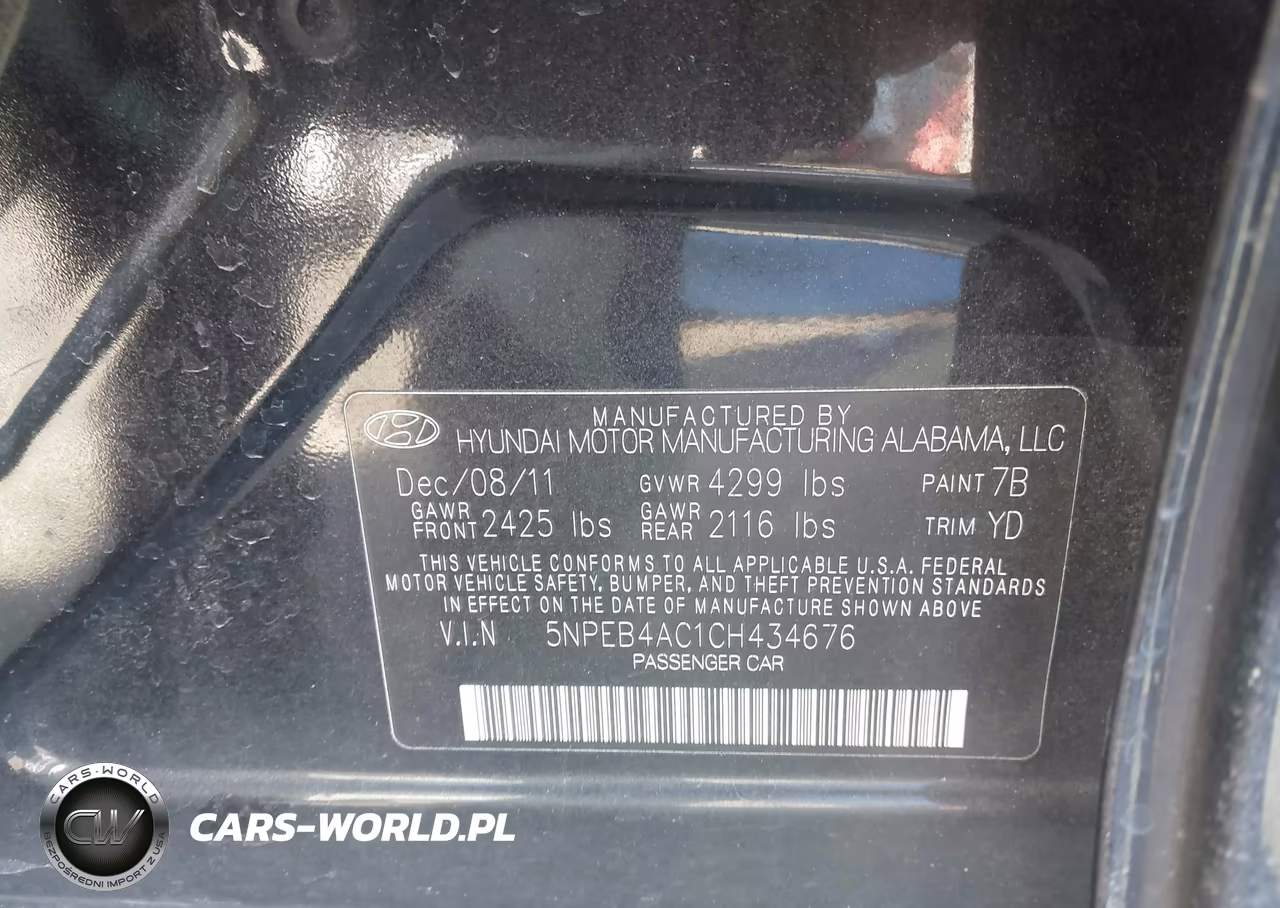 2012 Hyundai Sonata Gls VIN:5NPEB4AC1CH434676 - 9