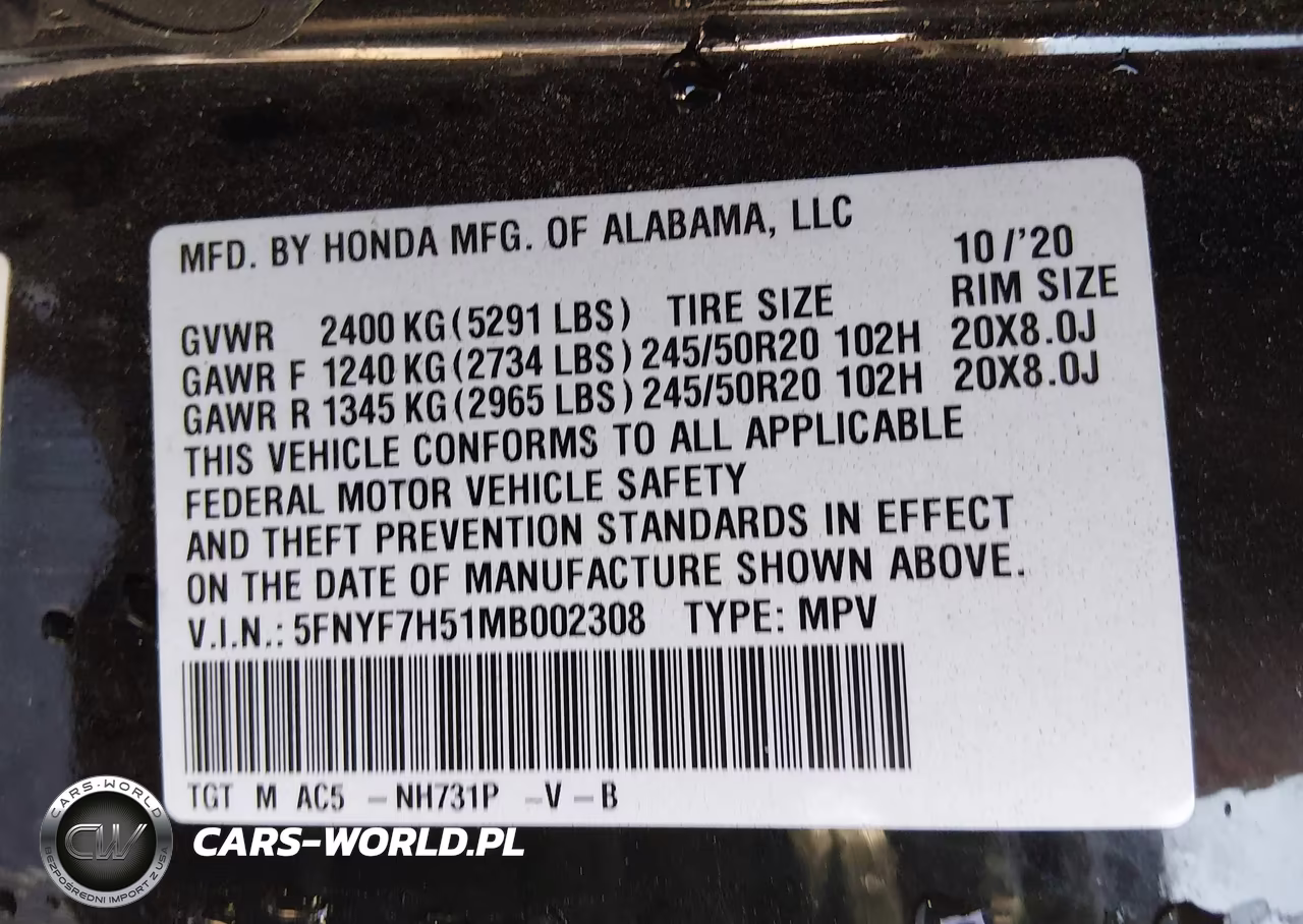 2021 Honda Passport 2Wd Ex-L VIN:5FNYF7H51MB002308 - 9