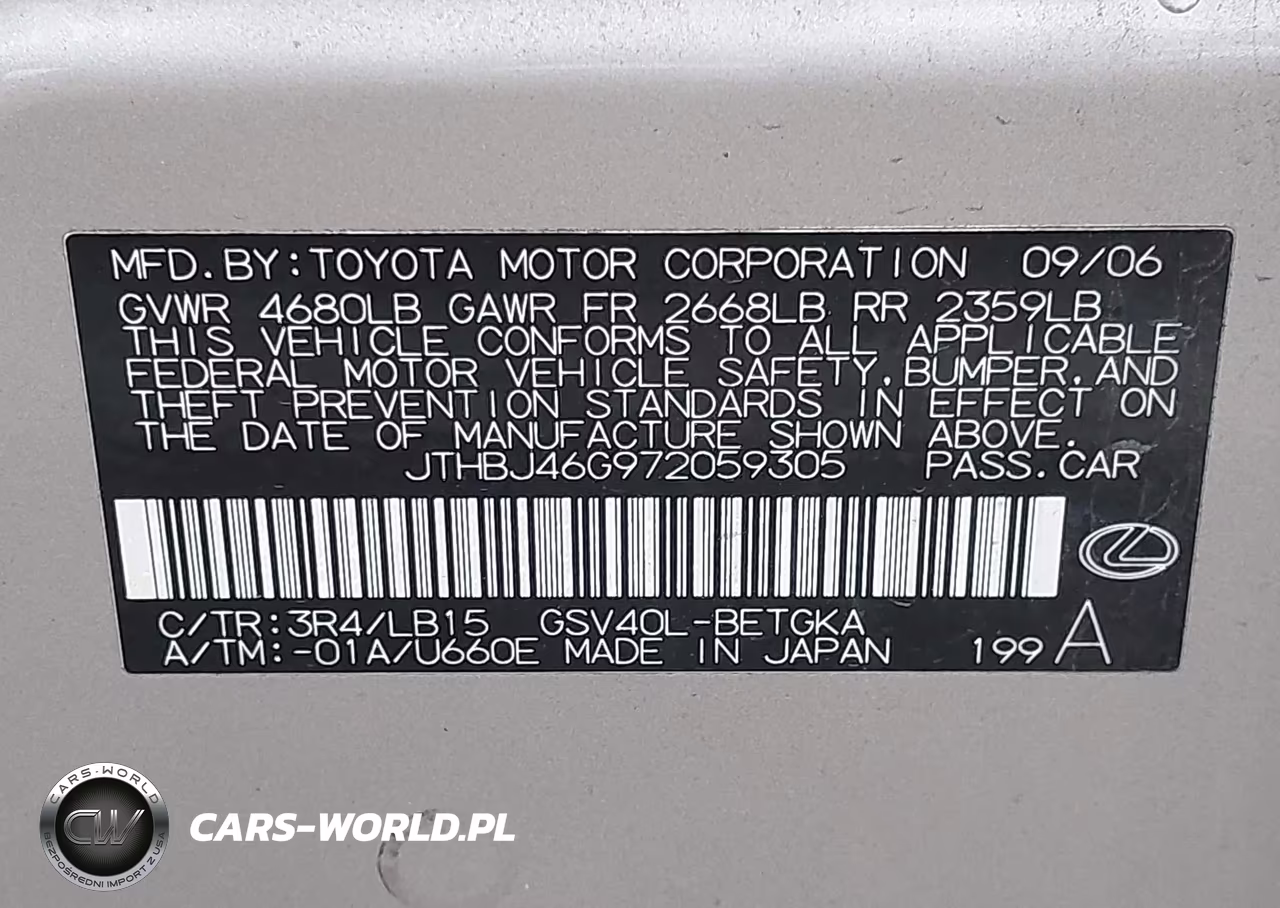 2007 Lexus Es 350 VIN:JTHBJ46G972059305 - 9