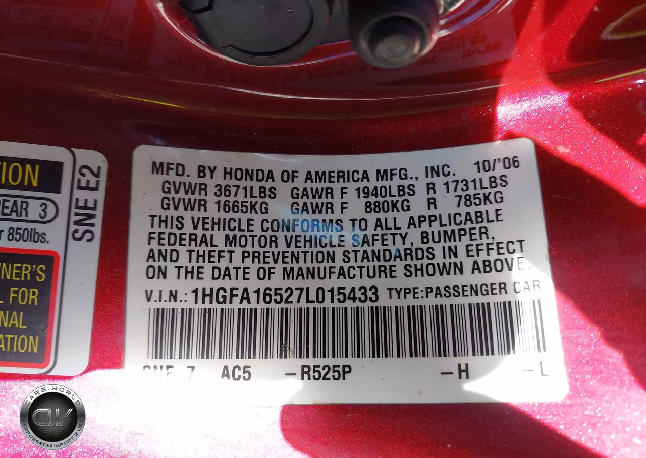 2007 Honda Civic Lx VIN:1HGFA16527L015433 - 9