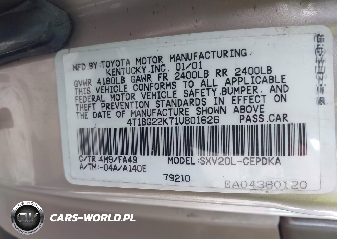 2001 Toyota Camry Ce VIN:4T1BG22K71U801626 - 9