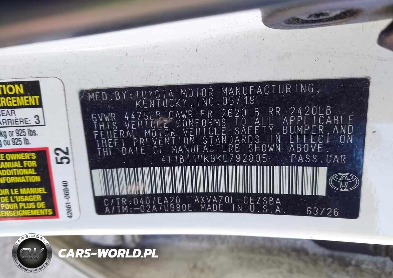 2019 Toyota Camry Se VIN:4T1B11HK9KU792805 - 9