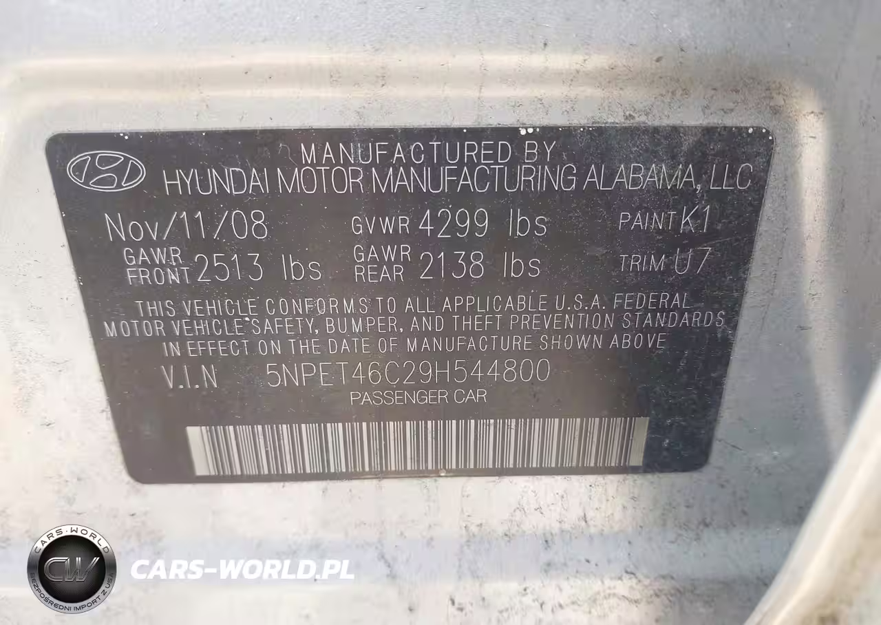 2009 Hyundai Sonata Gls VIN:5NPET46C29H544800 - 9