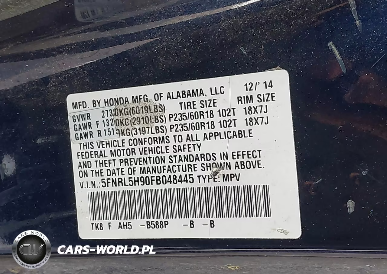 2015 Honda Odyssey Touring-Touring Elite VIN:5FNRL5H90FB048445 - 9