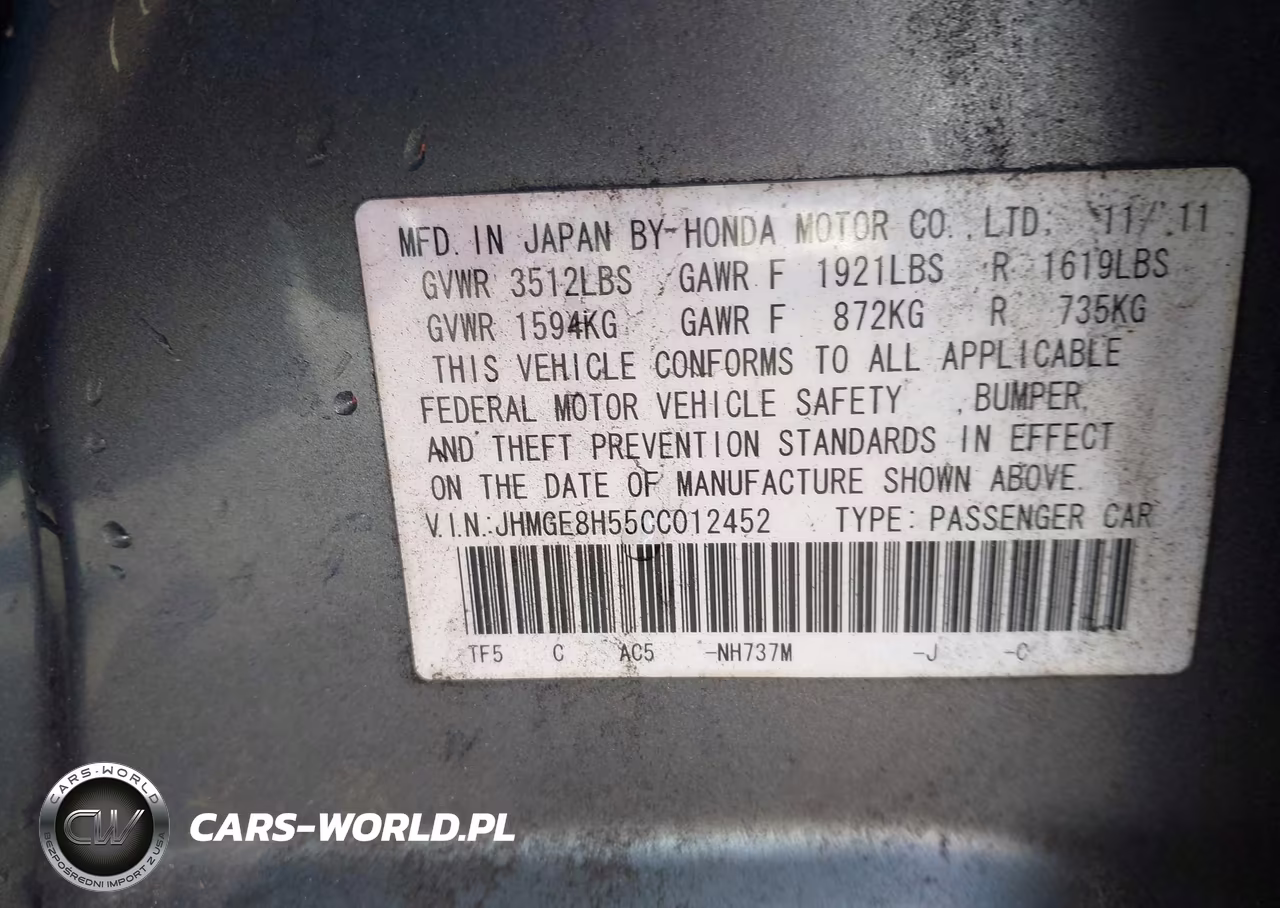 2012 Honda Fit Sport VIN:JHMGE8H55CC012452 - 9