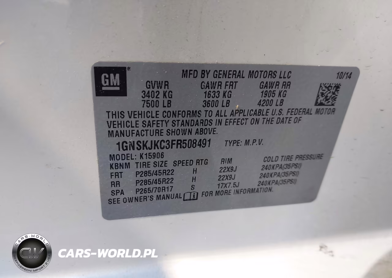2015 Chevrolet Suburban 1500 Lt VIN:1GNSKJKC3FR508491 - 9