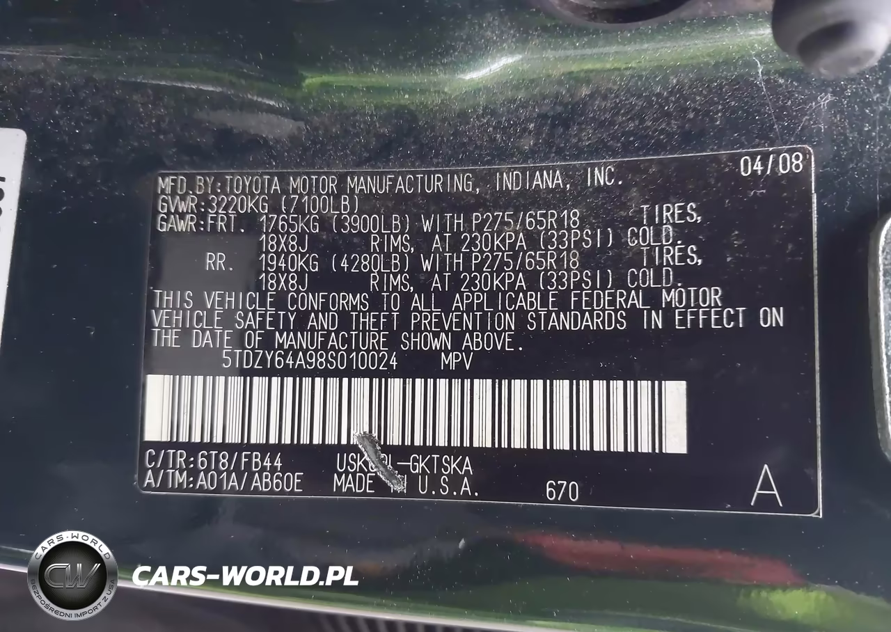 2008 Toyota Sequoia Sr5 5.7L V8 VIN:5TDZY64A98S010024 - 9
