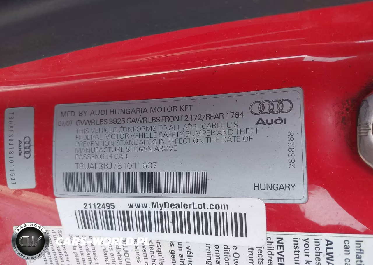 2008 Audi Tt 2.0T VIN:TRUAF38J781011607 - 9