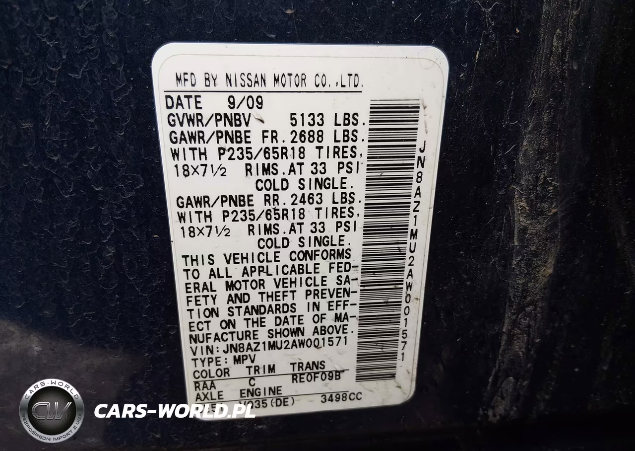 2010 Nissan Murano S VIN:JN8AZ1MU2AW001571 - 9