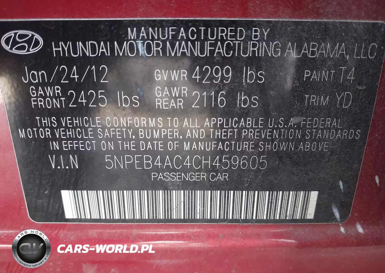 2012 Hyundai Sonata Gls VIN:5NPEB4AC4CH459605 - 9