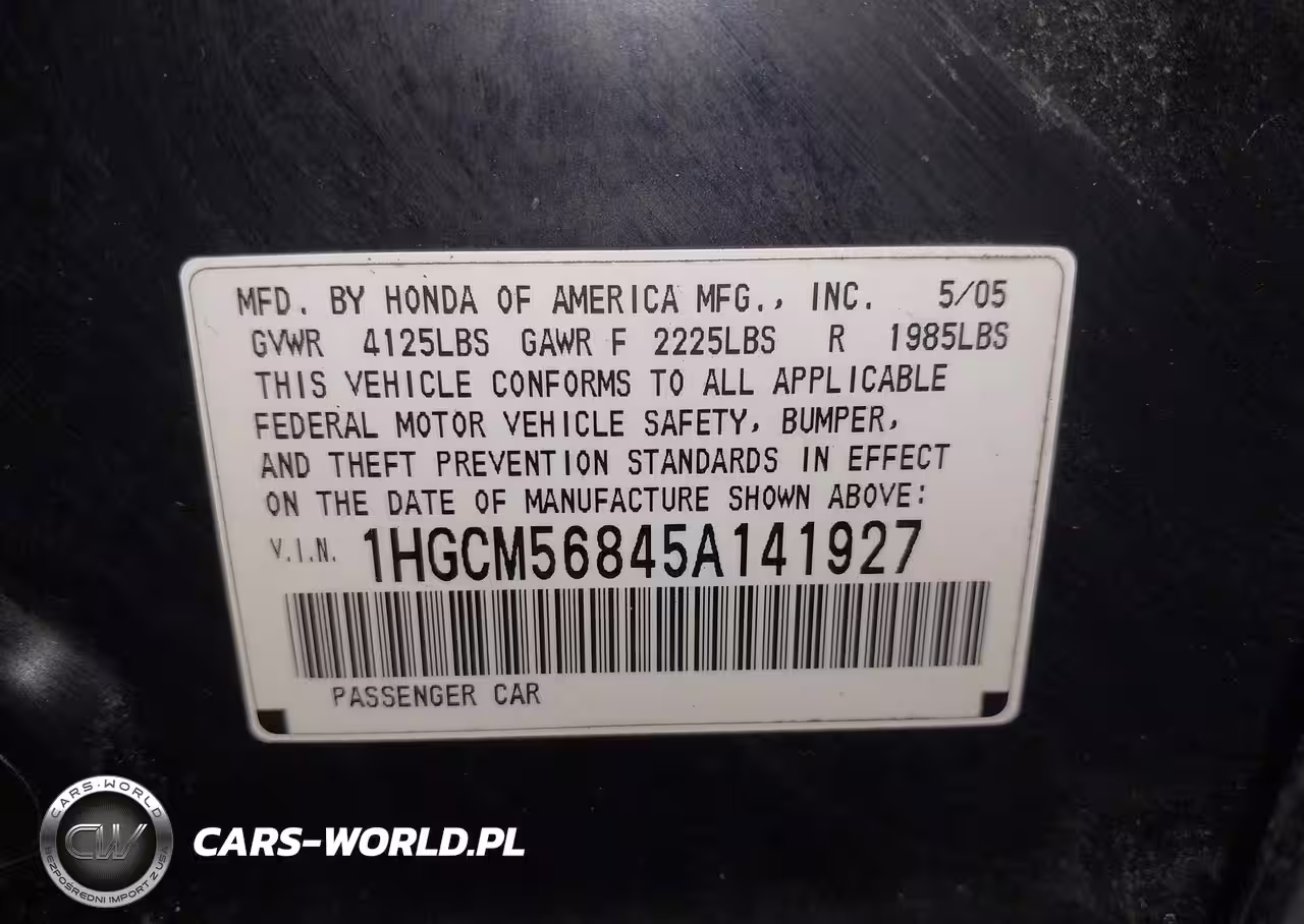 2005 Honda Accord 2.4 Ex VIN:1HGCM56845A141927 - 9