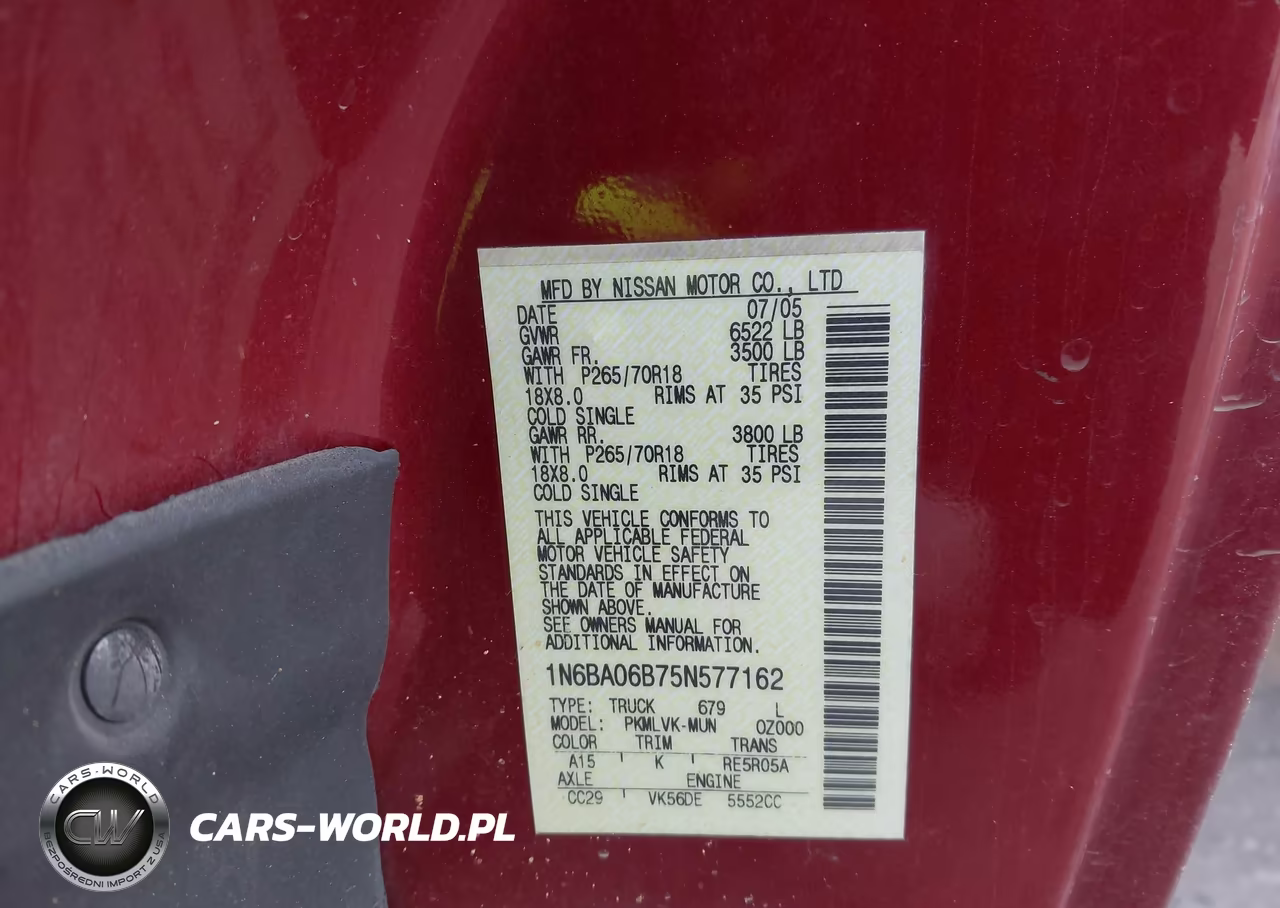 2005 Nissan Titan Le VIN:1N6BA06B75N577162 - 9