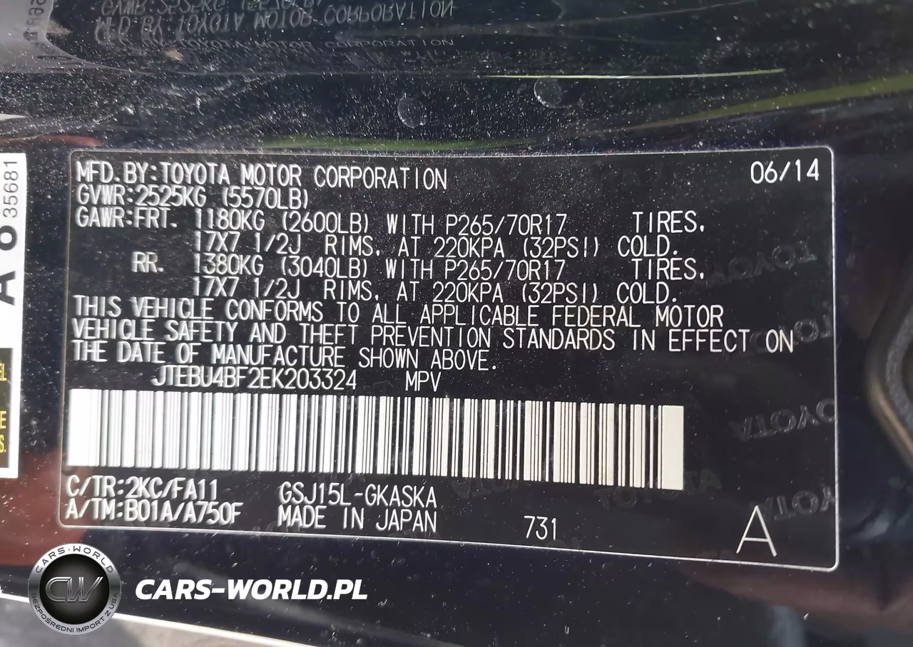 2014 Toyota Fj Cruiser VIN:JTEBU4BF2EK203324 - 9