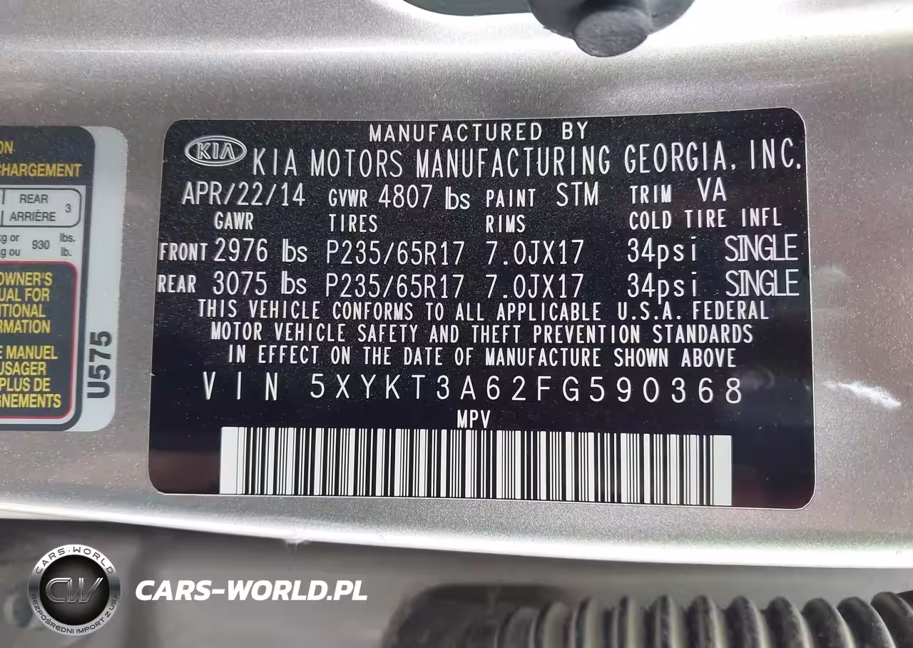 2015 Kia Sorento Lx VIN:5XYKT3A62FG590368 - 9