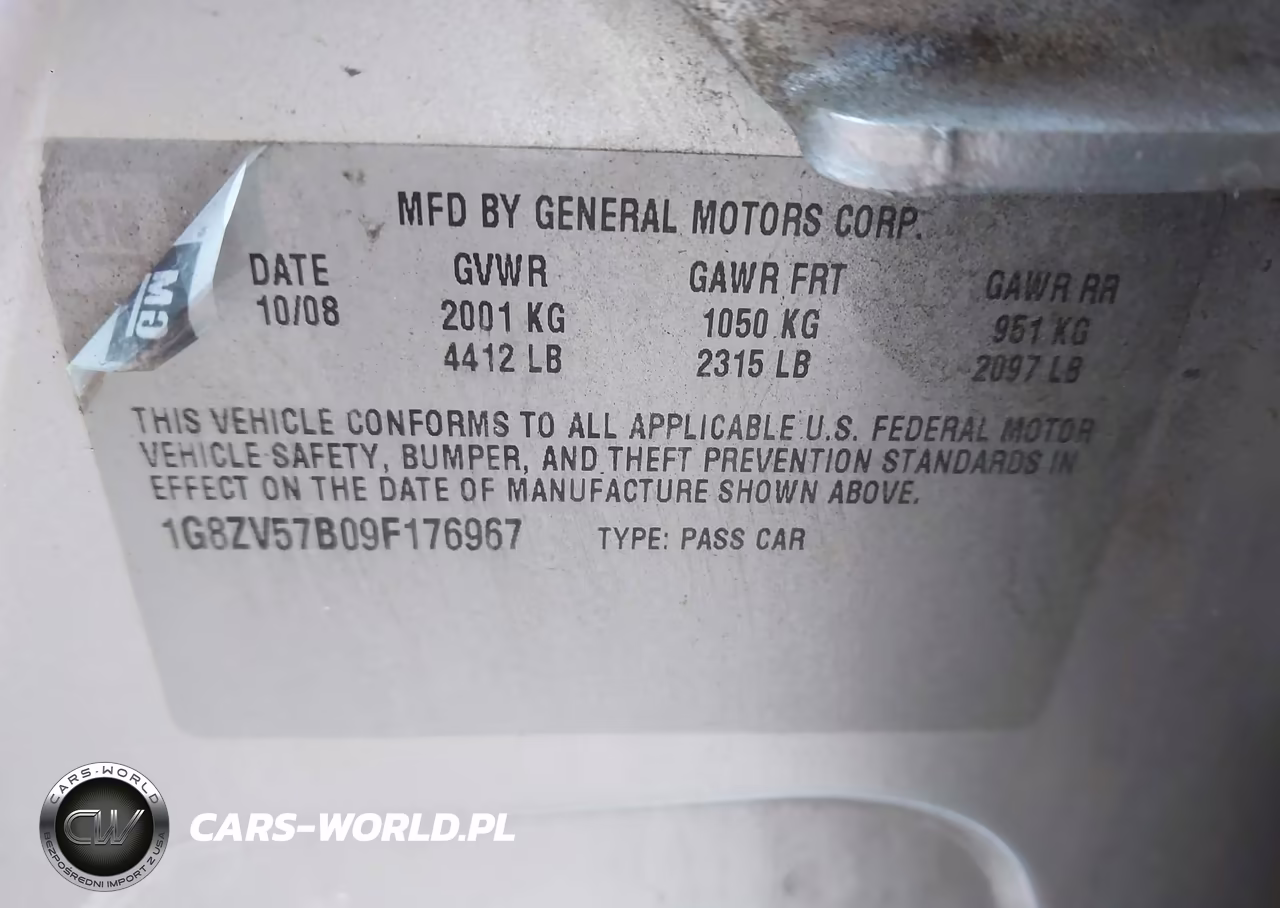2009 Saturn Aura Xr VIN:1G8ZV57B09F176967 - 9