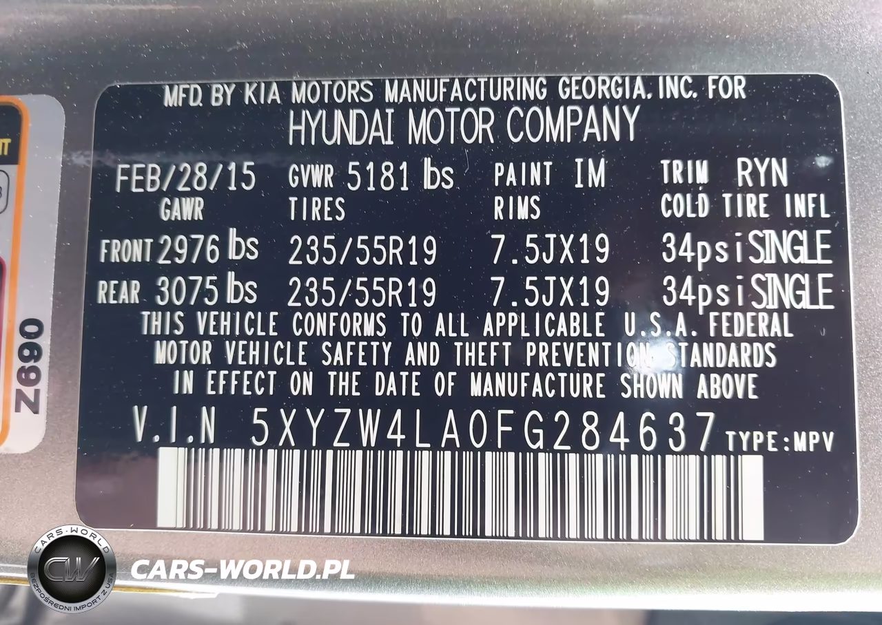2015 Hyundai Santa Fe Sport 2.0L Turbo VIN:5XYZW4LA0FG284637 - 9