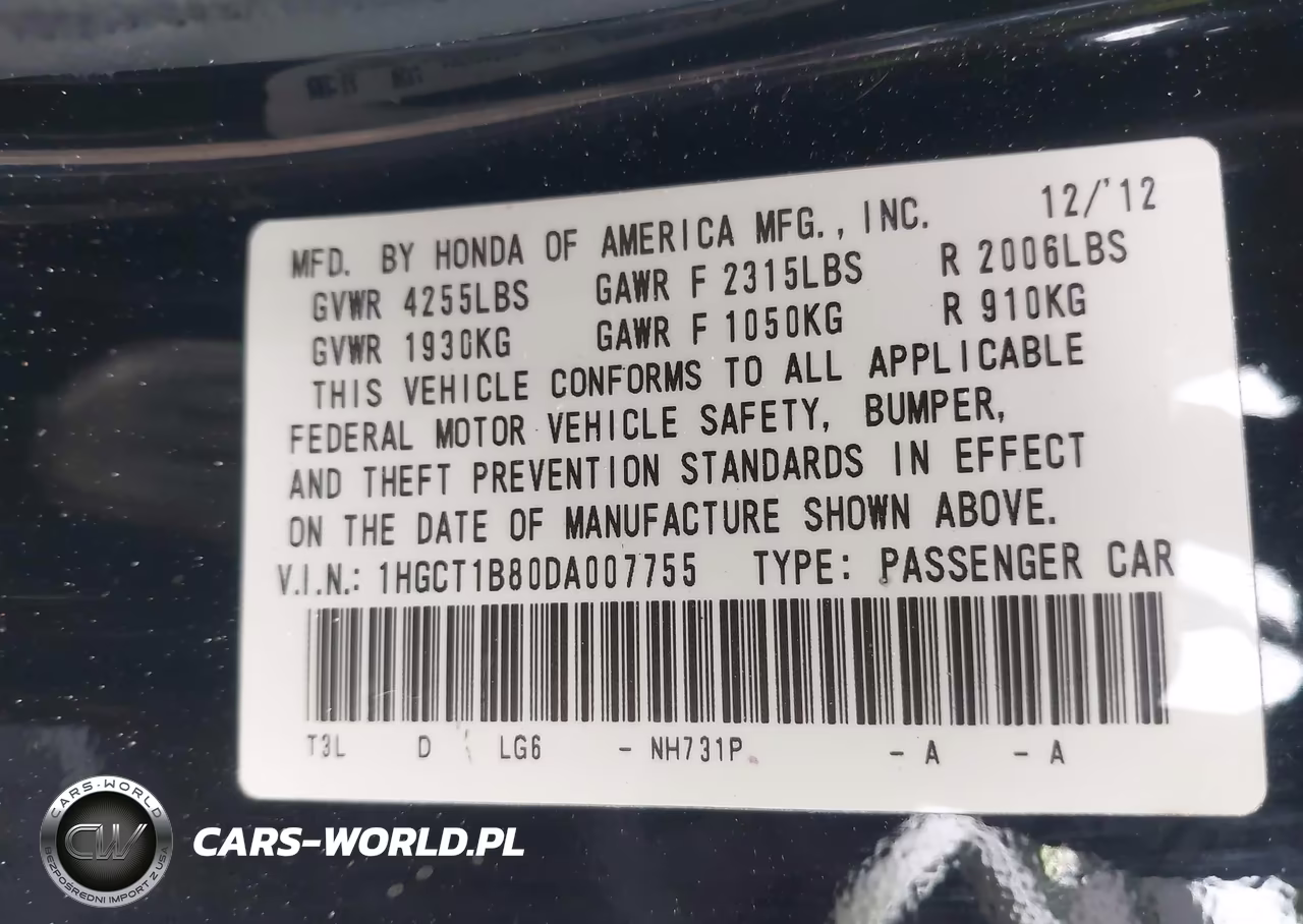 2013 Honda Accord Ex-L VIN:1HGCT1B80DA007755 - 9