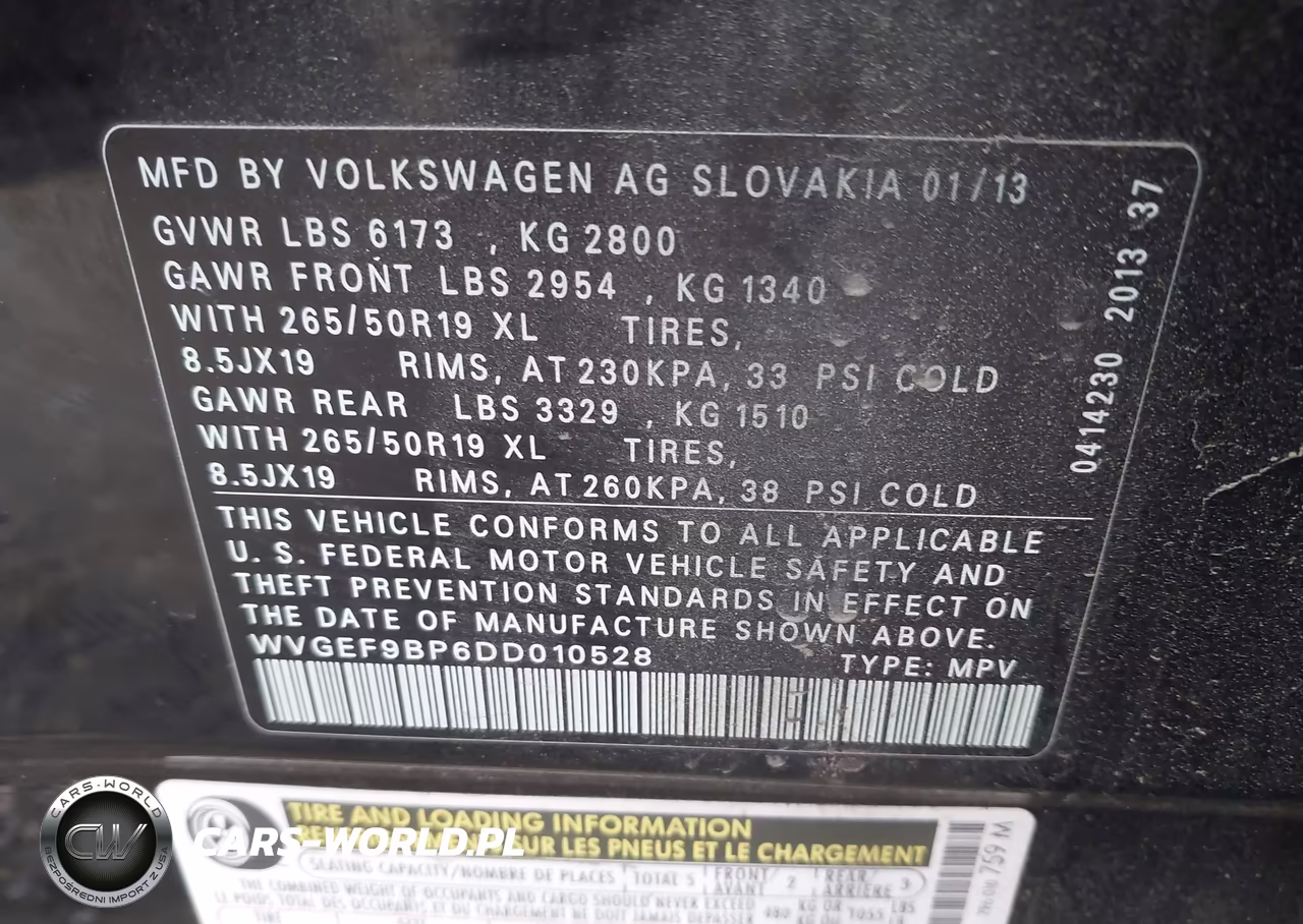 2013 Volkswagen Touareg Vr6 Lux VIN:WVGEF9BP6DD010528 - 9