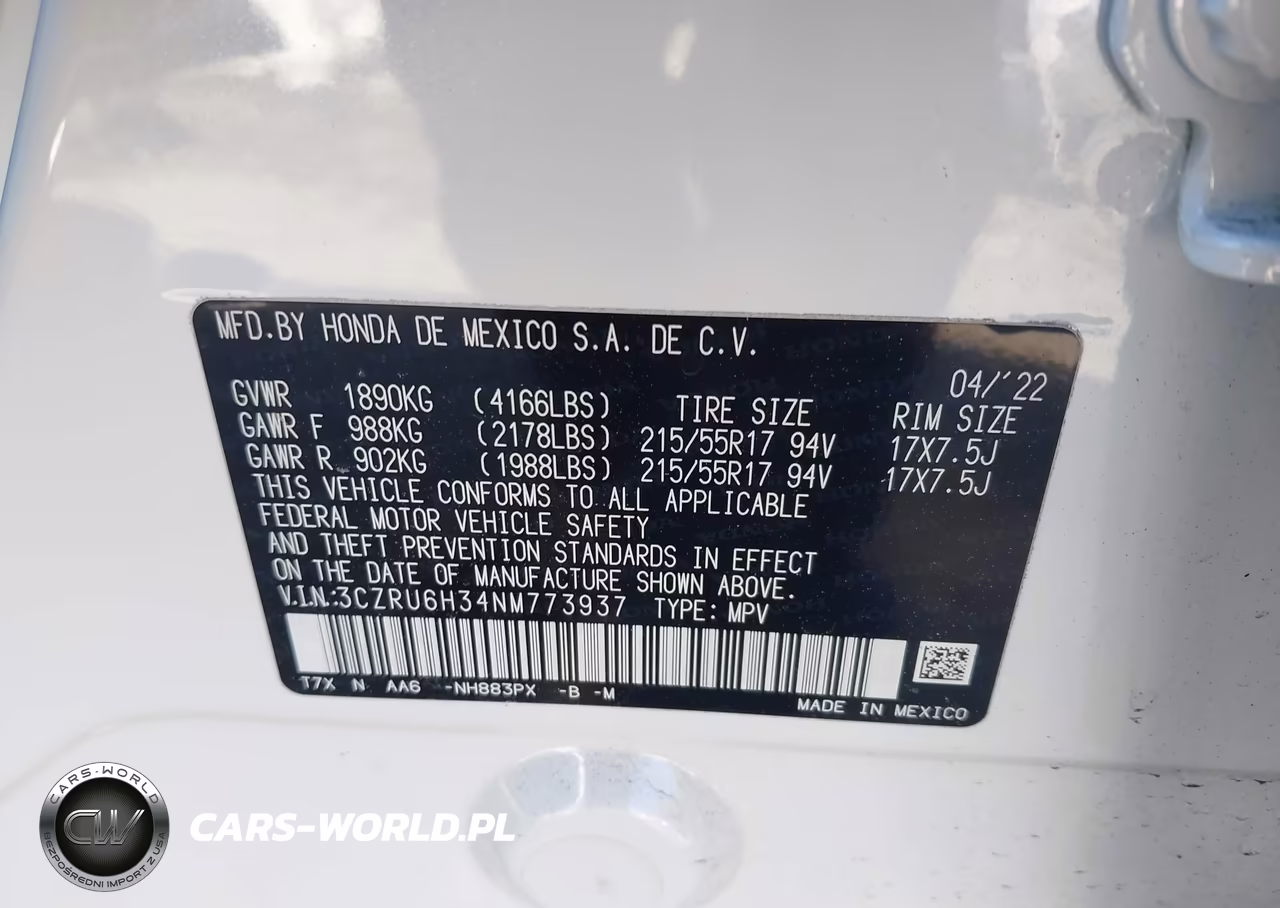 2022 Honda Hr-V Awd Lx VIN:3CZRU6H34NM773937 - 9
