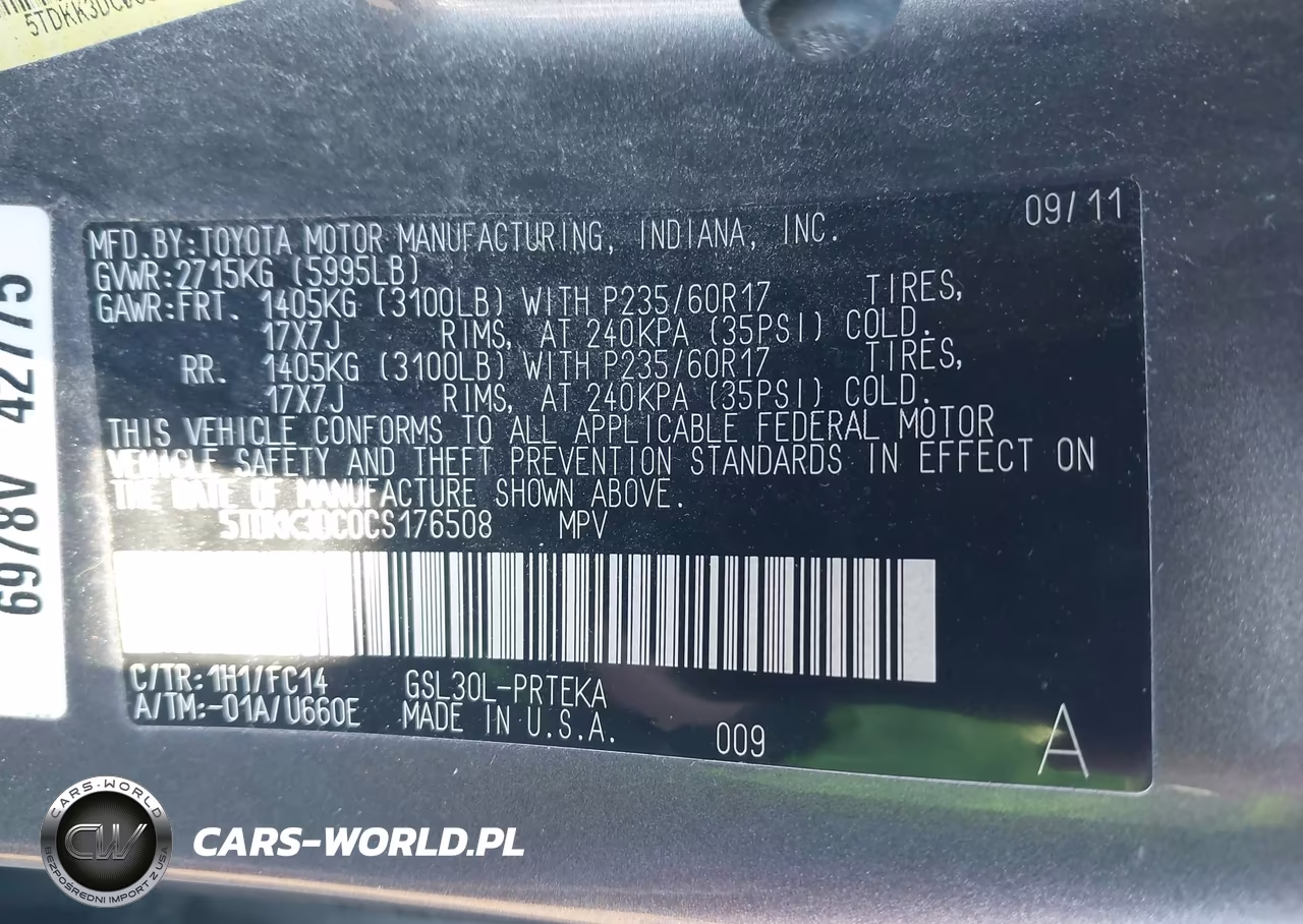 2012 Toyota Sienna Le V6 8 Passenger VIN:5TDKK3DC0CS176508 - 9