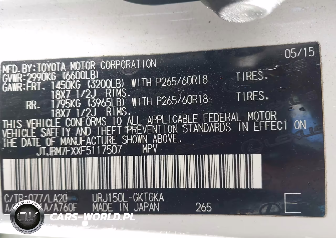 2015 Lexus Gx 460 VIN:JTJBM7FXXF5117507 - 9