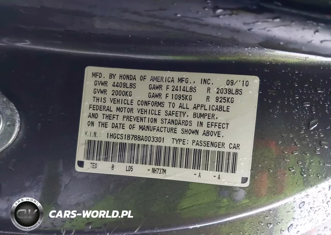 2011 Honda Accord 2.4 Ex VIN:1HGCS1B78BA003301 - 9