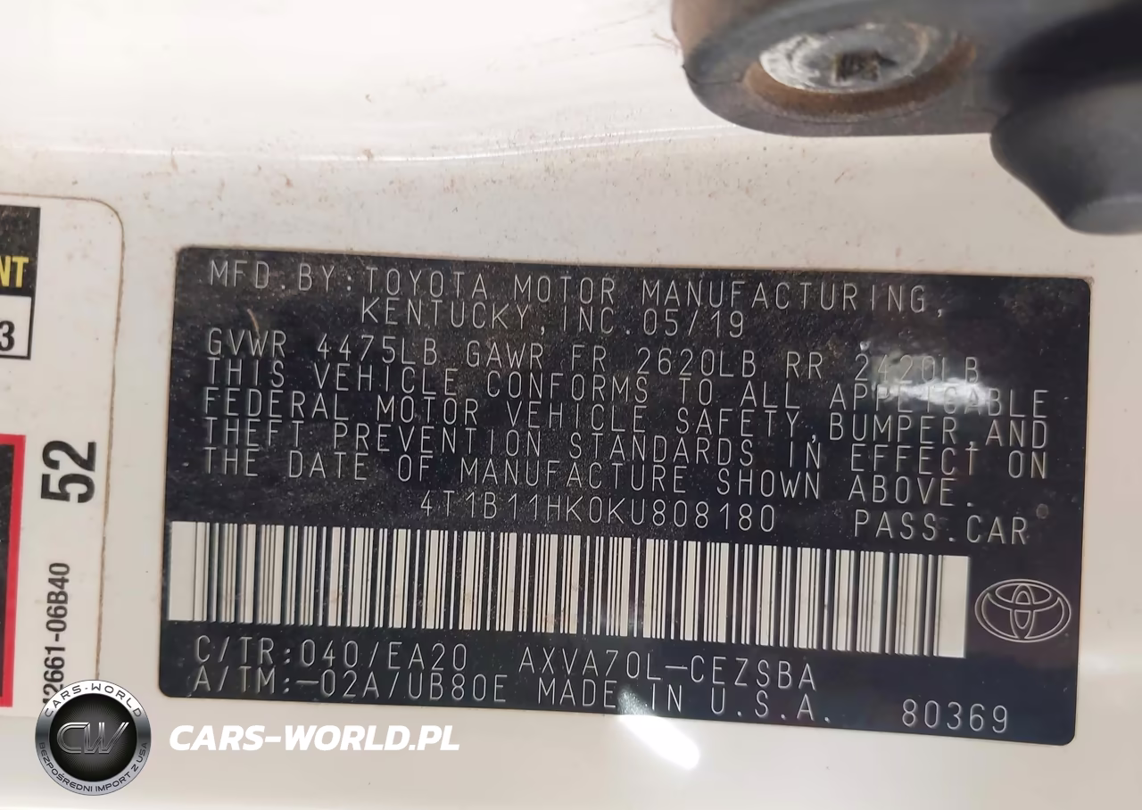 2019 Toyota Camry Se VIN:4T1B11HK0KU808180 - 9